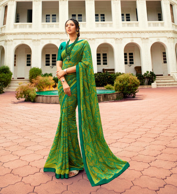 vairagee Floral Print Bollywood Georgette Saree(Light Green)
