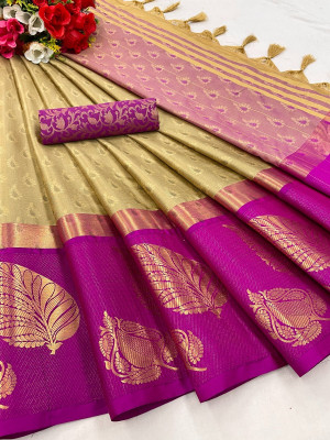 SGF11 Self Design Banarasi Pure Silk, Art Silk Saree(Beige)