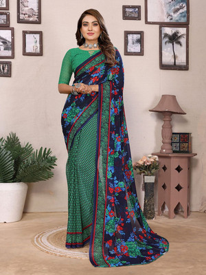 Moda Rapido Floral Print Bollywood Georgette Saree(Green)
