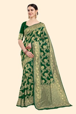 SOMVATI Woven, Self Design, Embellished Kanjivaram Art Silk, Jacquard Saree(Green)