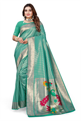 Owlsky Woven Kanjivaram Art Silk Saree(Light Green)