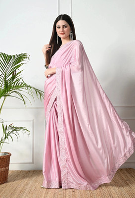 Pionex Solid/Plain Bollywood Chiffon, Silk Blend Saree(Pink)