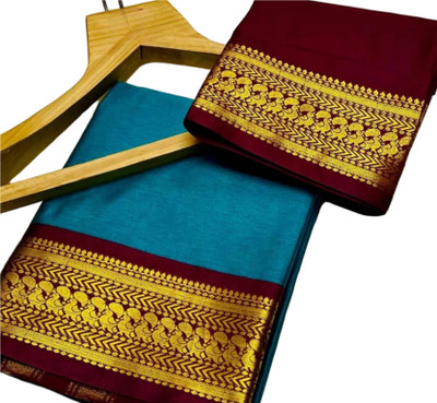 KHODALSAREEFEB Woven, Solid/Plain Banarasi Cotton Silk Saree(Black, Red)
