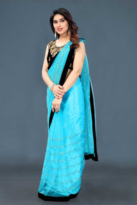 spyrom Embroidered Daily Wear Net Saree(Light Blue)