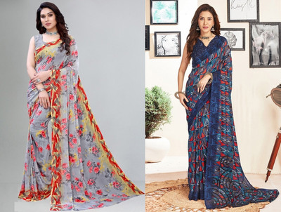 Panchvati NX Printed Bollywood Georgette Saree(Pack of 2, Multicolor)