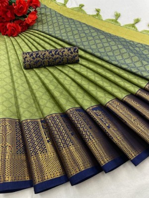 Julee Woven Banarasi Cotton Silk Saree(Green)