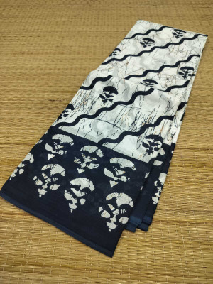 Sayak Creation Printed Chanderi Cotton Blend Saree(Dark Blue)