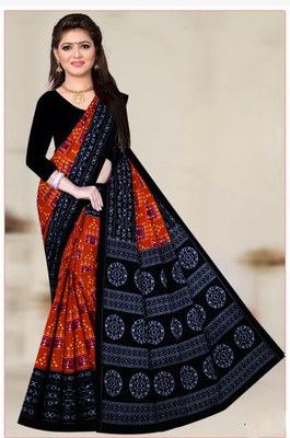 Sumit Textiles Digital Print Sambalpuri Cotton Blend Saree(Orange)