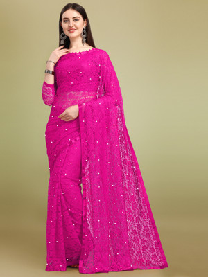 LOROFY Self Design Bollywood Net Saree(Magenta)