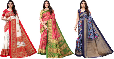 ANIRAV Printed Bhagalpuri Art Silk Saree(Pack of 3, Red, Pink, Blue)