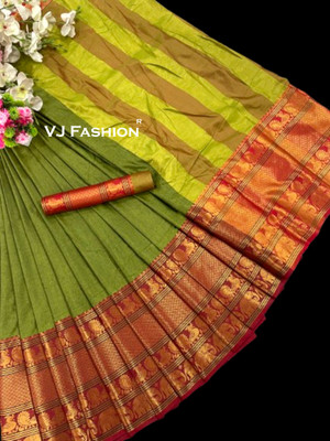 HITESH ENTERPRISE Woven Kanjivaram Jacquard Saree(Light Green)