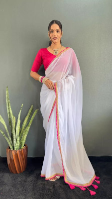 Sonika Self Design Bollywood Georgette Saree(White)