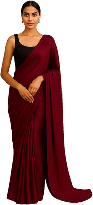 LOKAVANYA Solid/Plain Bollywood Satin Saree(Maroon)