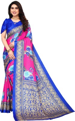 VIRICA Floral Print Daily Wear Cotton Silk Saree(Pink, Light Blue)