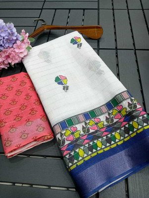 Gajal Self Design Bollywood Linen, Cotton Linen Saree(White)