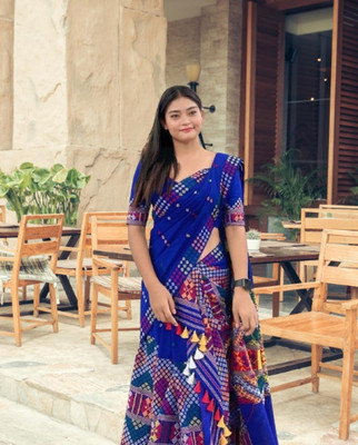 Divine Fabrics Woven Mekhela Chador Cotton Blend Saree(Multicolor)