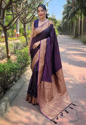 SICHYAH Woven Banarasi Satin, Silk Blend Saree(Purple)