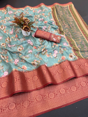 Julee Digital Print Daily Wear Art Silk Saree(Light Blue)