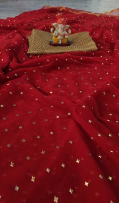 V And V Shop Printed, Self Design, Solid/Plain Bollywood Chiffon Saree(Red)