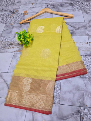 Tilfelle Woven Kota Doria Cotton Blend Saree(Light Green)