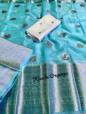 AKHANAD ANAND CREATION Embroidered Bollywood Organza Saree(Light Blue)
