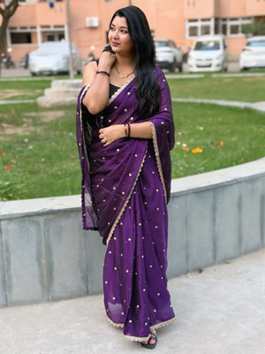 Divastri Embellished Bollywood Georgette Saree(Purple)