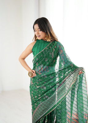 edjy Embroidered, Woven Bollywood Georgette Saree(Green)