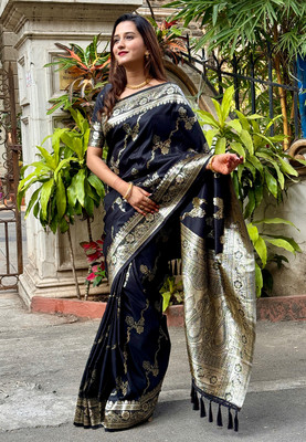 SUDIPTA Woven Banarasi Pure Silk Saree(Black)
