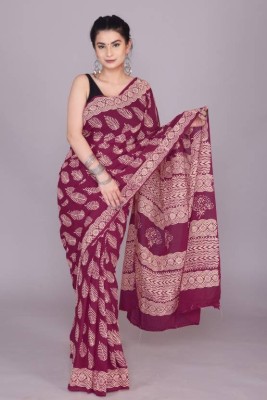 RP CREATION Printed Daily Wear Pure Cotton Saree(Purple)