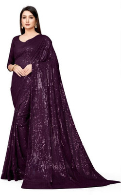 PRISHA SAREES Printed Bollywood Georgette Saree(Purple)