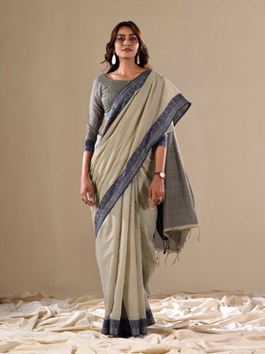 Divastri Solid/Plain Patola Cotton Silk Saree(Grey)