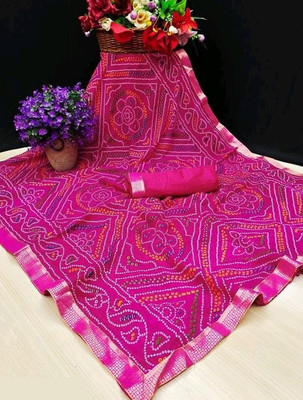 Kanooda Prints Printed Bandhani Georgette Saree(Multicolor)