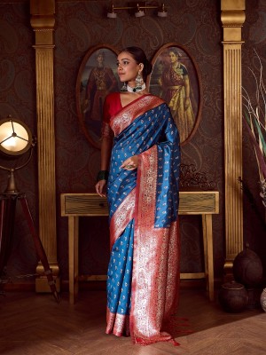 Divastri Woven, Self Design Banarasi Silk Blend Saree(Blue)