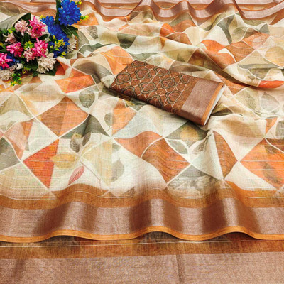 AARADHYA Printed Bollywood Cotton Linen Saree(Multicolor)
