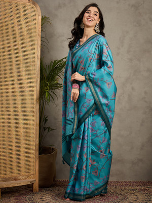 Sareemall Printed Daily Wear Silk Blend Saree(Light Blue)