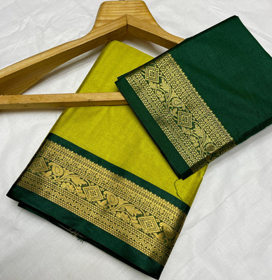 Fashion Club Collection Woven Bollywood Cotton Silk Saree(Light Green, Green)
