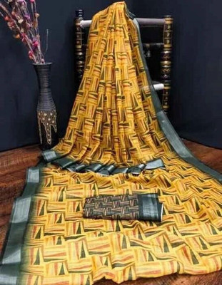 FRIYAL Digital Print Bollywood Cotton Linen Saree(Multicolor)