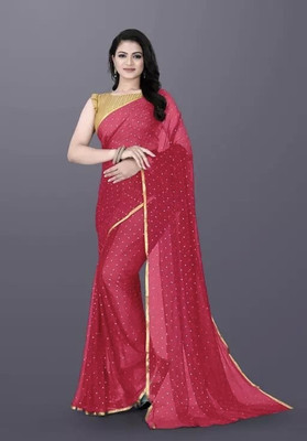VINIT ENTERPRISE Polka Print Daily Wear Chiffon Saree(Red)