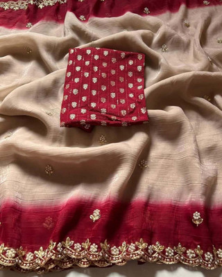 BELLETRENDZ Embroidered Bollywood Jimmy choo Saree(Cream)