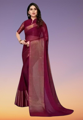 Vragi Solid/Plain Bollywood Chiffon Saree(Purple)