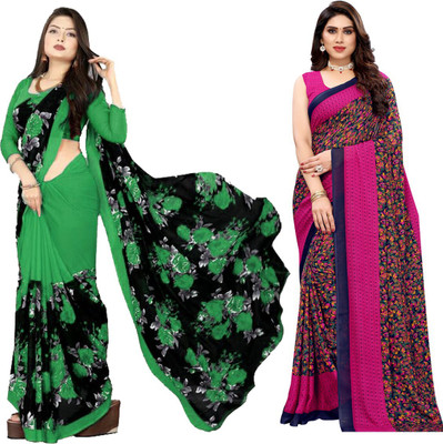 YASHIKA Printed Daily Wear Georgette Saree(Pack of 2, Pink)