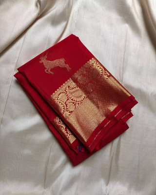 GATISHVAM TEXTILE Self Design Banarasi Art Silk Saree(Red)