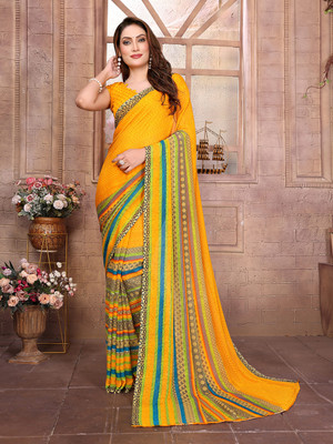 Moda Rapido Printed, Self Design, Floral Print Daily Wear Georgette Saree(Yellow)