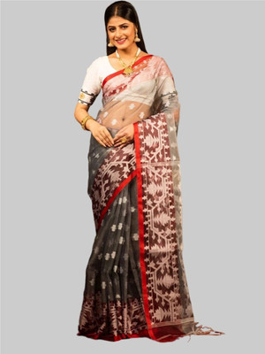 AKfasionN Embroidered Bollywood Muslin Saree(Black)