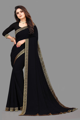 Banarasi wala Dyed, Solid/Plain, Temple Border, Self Design Bollywood Georgette Saree(Black)