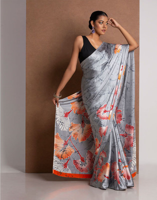STAVA CREATION Printed Bollywood Pure Silk Saree(Grey)