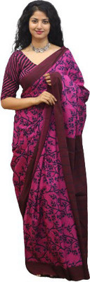 Tropwear Printed, Self Design, Digital Print, Hand Painted, Blocked Printed Ikkat Pure Cotton Saree(Purple)