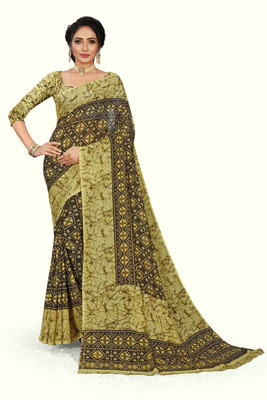 RUNAYA NX Digital Print Chanderi Chiffon Saree(Brown)