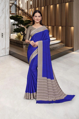 Feminista Printed, Solid/Plain Daily Wear Crepe Saree(Dark Blue)