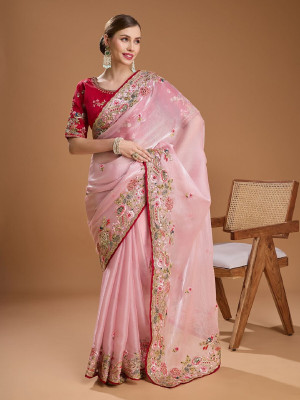 VRLOOKMEFASHION Embroidered Bollywood Jimmy choo Saree(Cream)